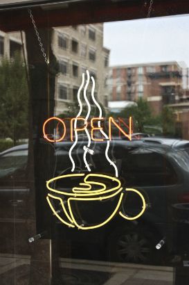 Bigby Coffee Arlington Heights.  Custom neon open sign.